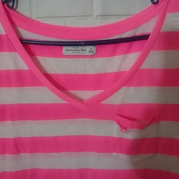 Y2K Pink White Abercrombie & Fitch stripe blouse medium - Picture 4 of 7